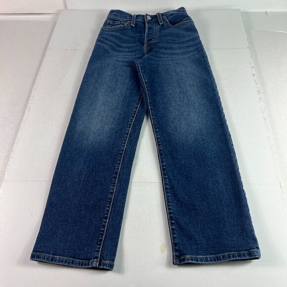 Levi's Jeans Women 24x25* Ribcage High Rise Straight Crop Dark Blue Denim Tag 25 - Picture 1 of 16